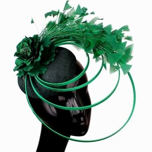 Green Fascinator Fabulous Pillbox Feathered Birdcage Hat Derby Church NWT